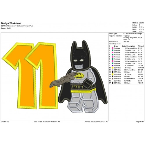 Eleventh Birthday Lego Batman Applique Design