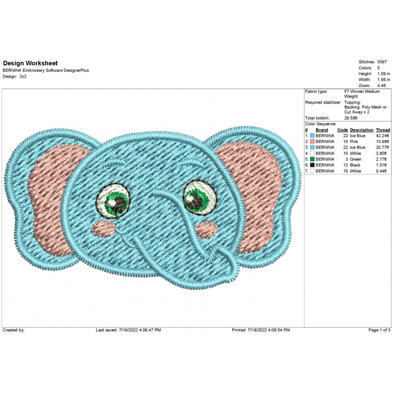 Ello Elephant CoComelon Head Embroidery Design