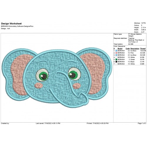 Ello Elephant CoComelon Head Embroidery Design