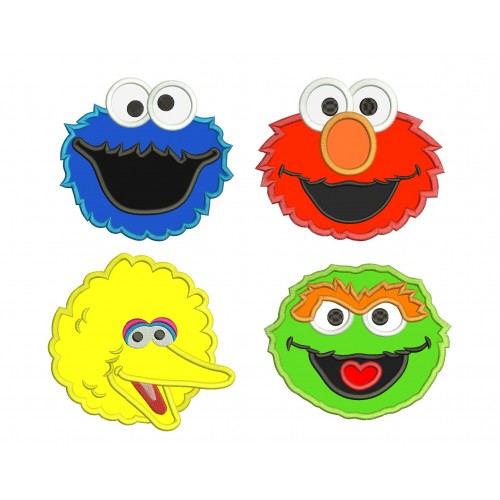 Elmo, Cookie Monster, Big Bird, Oscar, Sesame Street Applique Designs