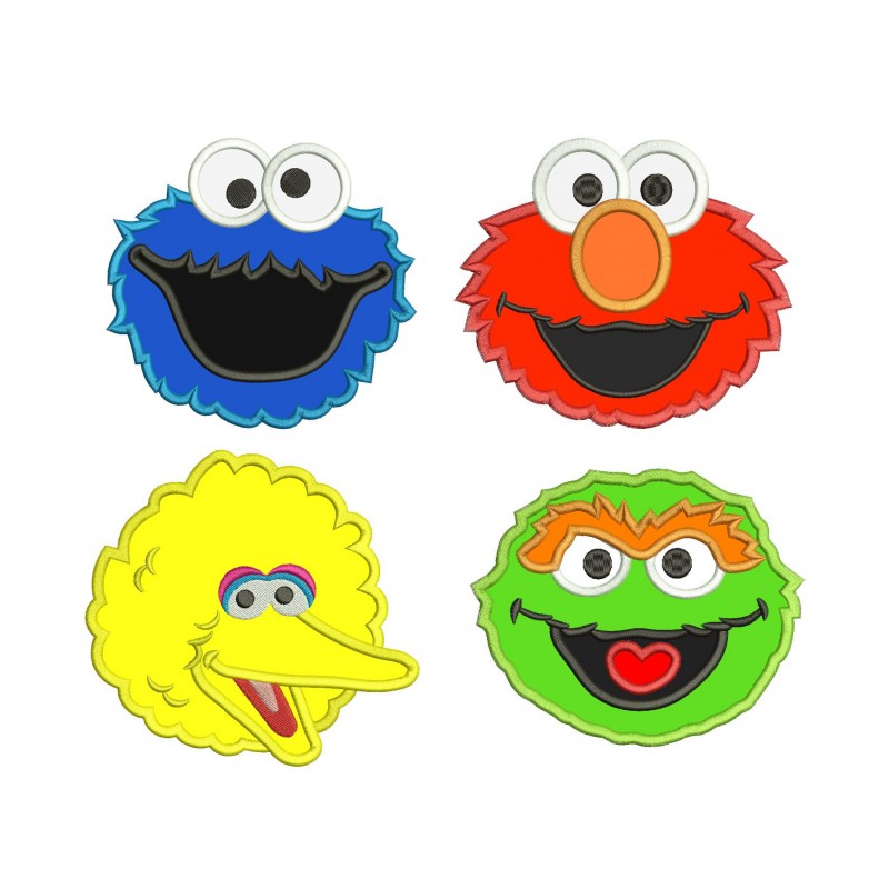 Elmo, Cookie Monster, Big Bird, Oscar, Sesame Street Applique Designs