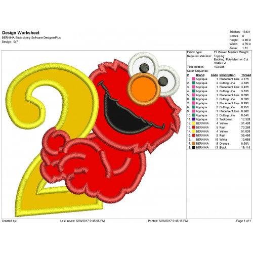 Elmo 2nd Birthday Applique Design