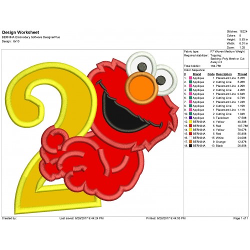 Elmo 2nd Birthday Applique Design
