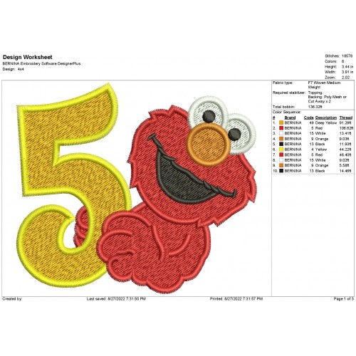 Elmo 5th Birthday Embroidery Design