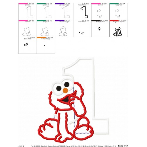 Elmo Baby 1st Birthday Applique Design Elmo Birthday Applique