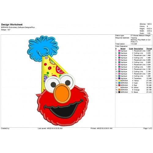 Elmo Birthday Applique Design - Elmo Applique