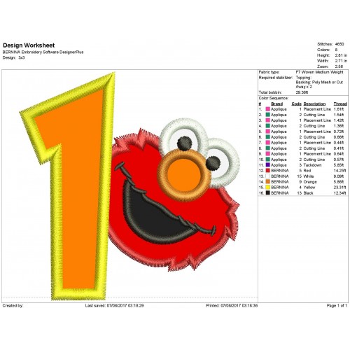 Elmo Head 1st Birthday Applique Design