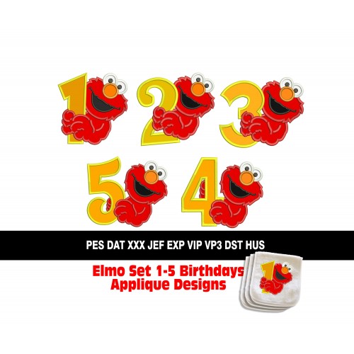 Elmo Set 1-5 Birthdays Applique Designs