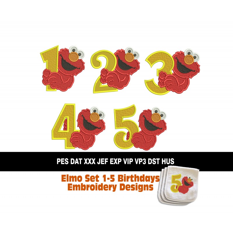 Elmo Set 1-5 Birthdays Embroidery Designs