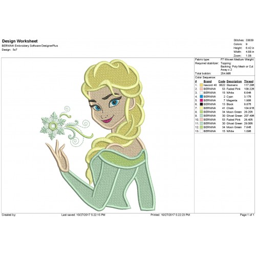 Elsa Frozen Filled Embroidery Design