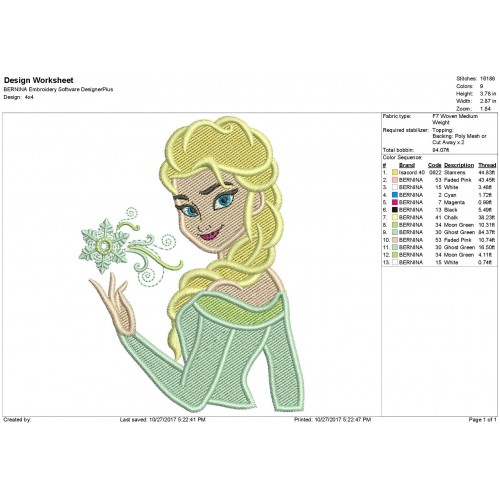 Elsa Frozen Filled Embroidery Design
