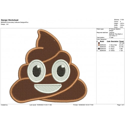 Emoji Poop Face Machine Embroidery Design