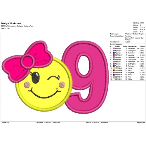 Emoji With a Number 9 Applique Design
