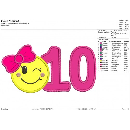 Emoji with a Number 10 Applique Design