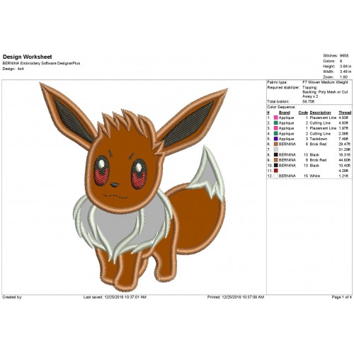 Eva Pokemon Applique Design