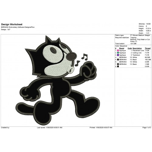 Felix The Cat Applique Design