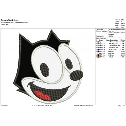 Felix The Cat Face Applique Design