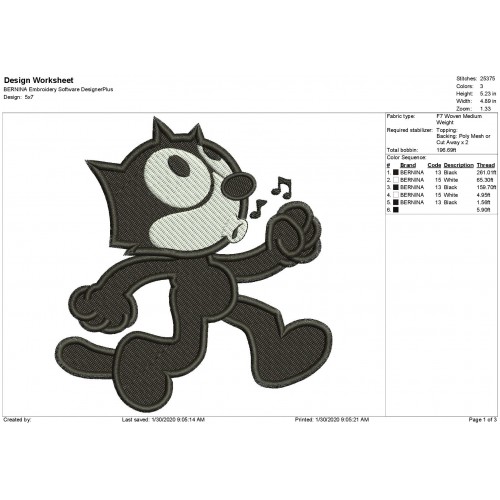 Felix The Cat Filled Stitch Embroidery Design