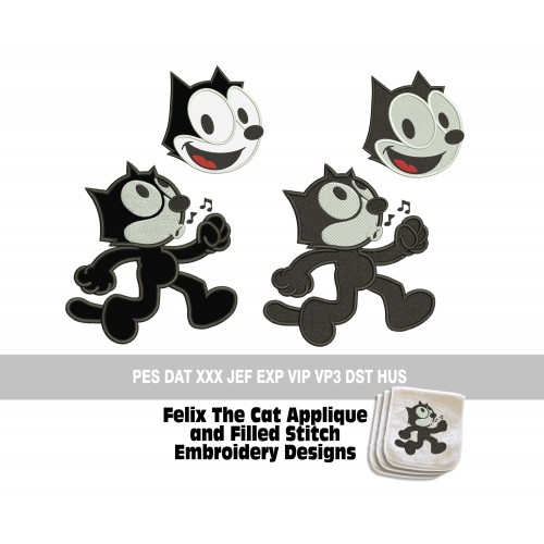Felix The Cat Set Applique and Filled Stitch Embroidery