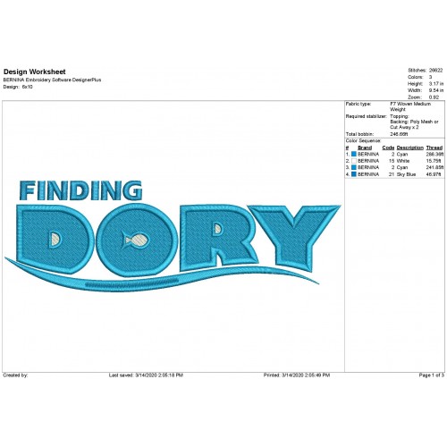 Finding Dory Logo Embroidery Design