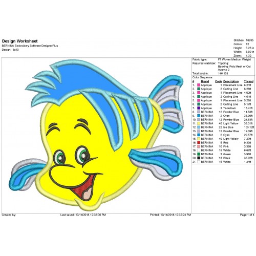 Flounder The Little Mermaid Applique Design