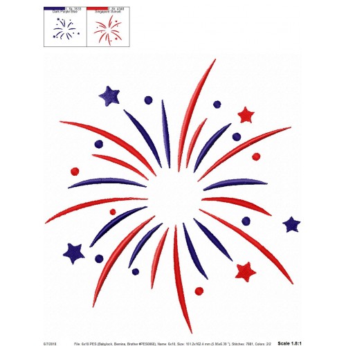Fourth of July Firework Embroidery Design