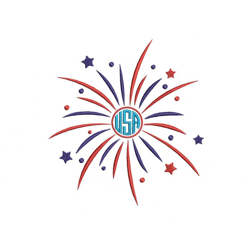 Fourth of July Firework Monogram Embroidery Design