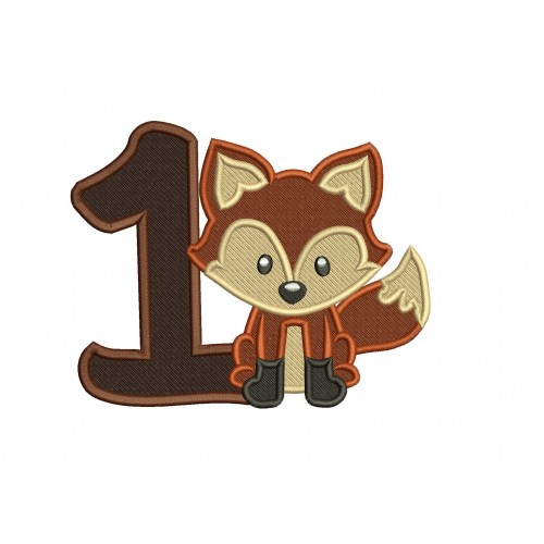 Fox 1st Birthday Fill Stitch Embroidery Design