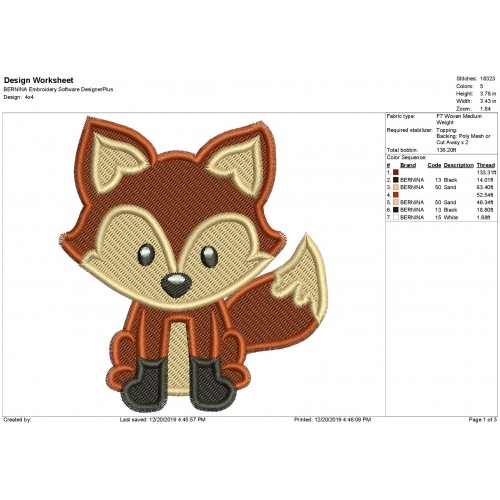 Fox Fill Stitch Embroidery Design