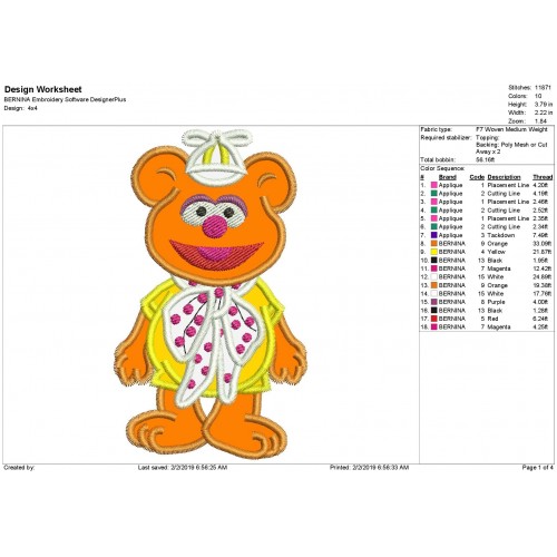 Fozzie the Muppet Babies Applique Design