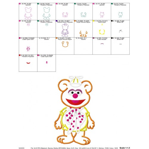 Fozzie the Muppet Babies Applique Design