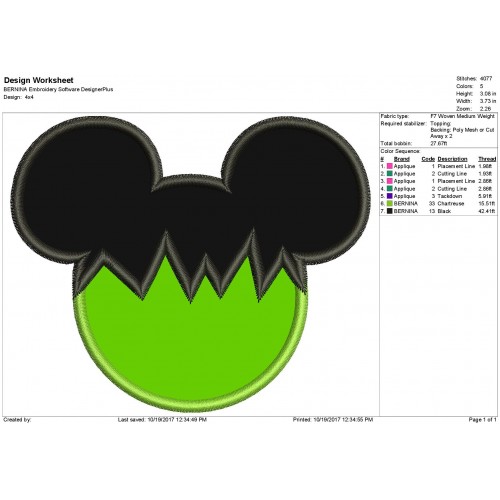 Frankenstein Mickey Mouse - Frankenstein Applique Design