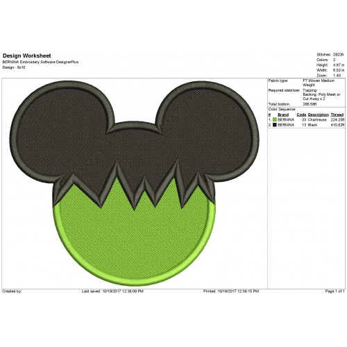Frankenstein Mickey Mouse - Frankenstein Filled Embroidery Design