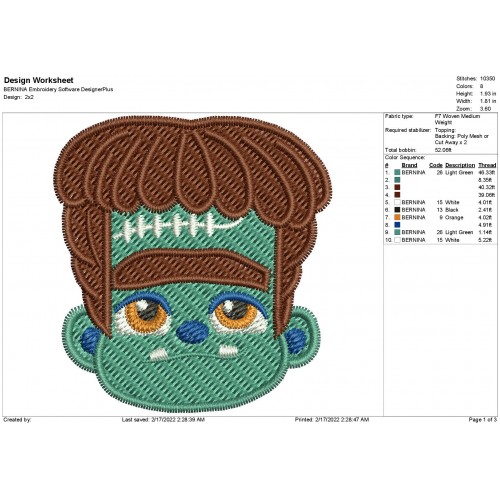 Frankie Super Monsters Embroidery Design