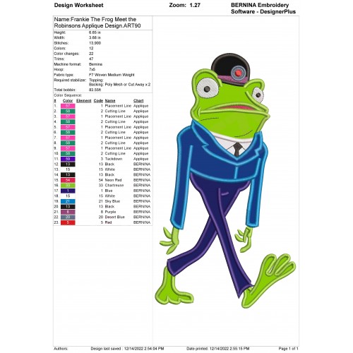 Frankie The Frog Meet the Robinsons Applique Design