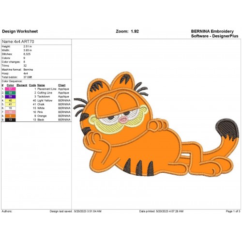 Garfield Applique Design
