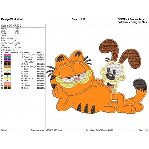Garfield and Odie Applique Design