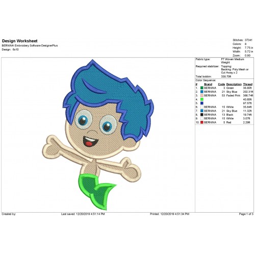 Gil Bubble Guppies Fill Embroidery Design