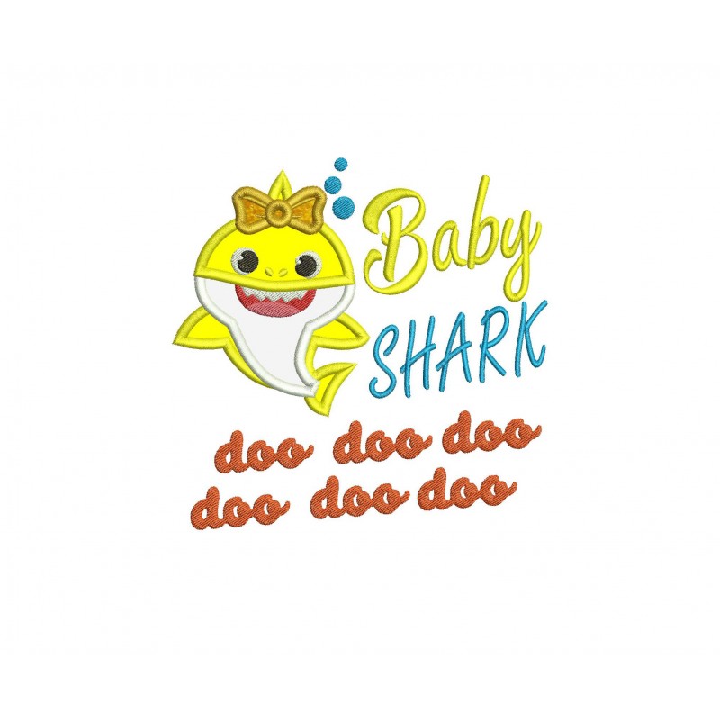 Girl Baby Shark Applique Bow Baby Shark Applique Design