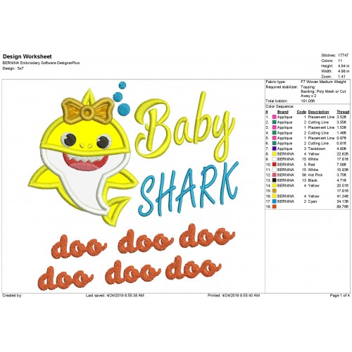 Girl Baby Shark Applique Bow Baby Shark Applique Design