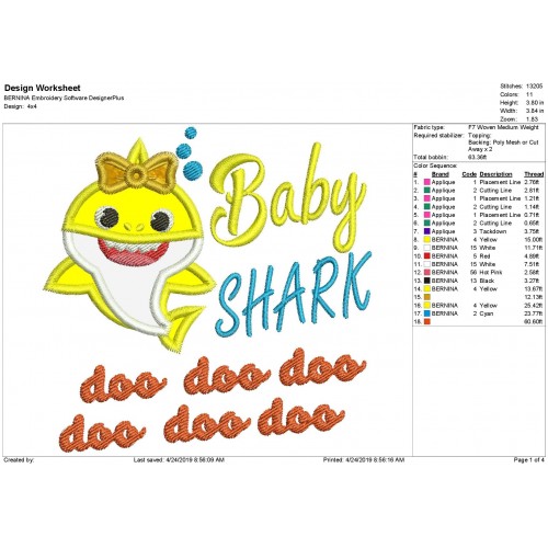 Girl Baby Shark Applique Bow Baby Shark Applique Design