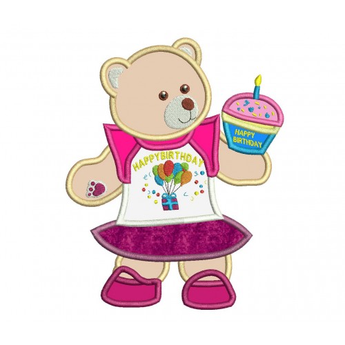 Girl Bear Birthday Applique Design