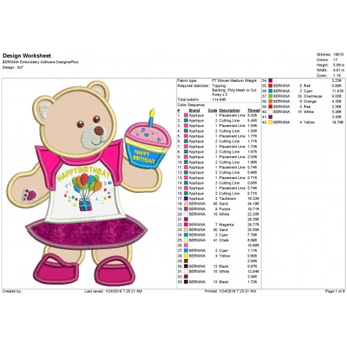 Girl Bear Birthday Applique Design