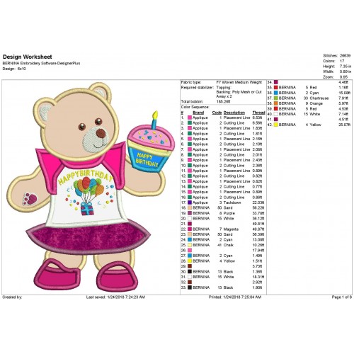 Girl Bear Birthday Applique Design