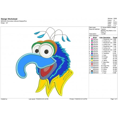 Gonzo Muppet Applique Design