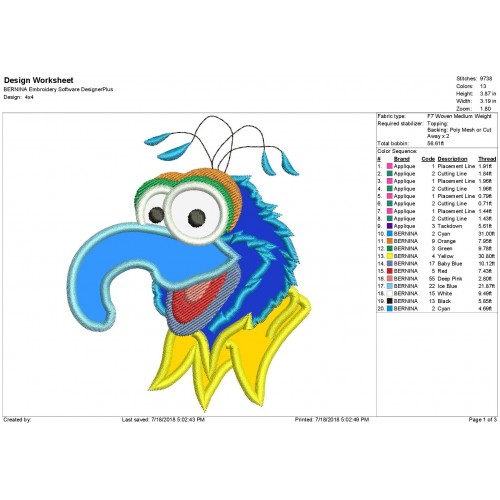 Gonzo Muppet Applique Design