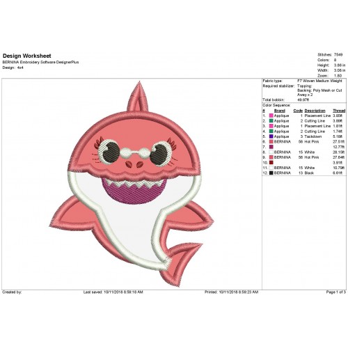 Grandma Shark Shark Family Applique Design