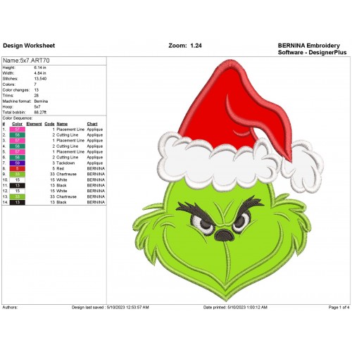 Grinch Christmas Face Applique Design