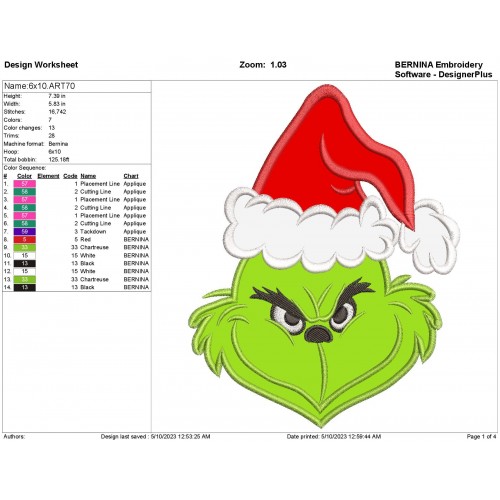 Grinch Christmas Face Applique Design