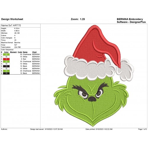 Grinch Christmas Face Embroidery Design Filling Stitch